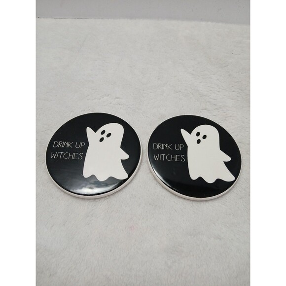 Halloween Ghost "Drink Up Witches" Coasters 2pc Set - Picture 1 of 3